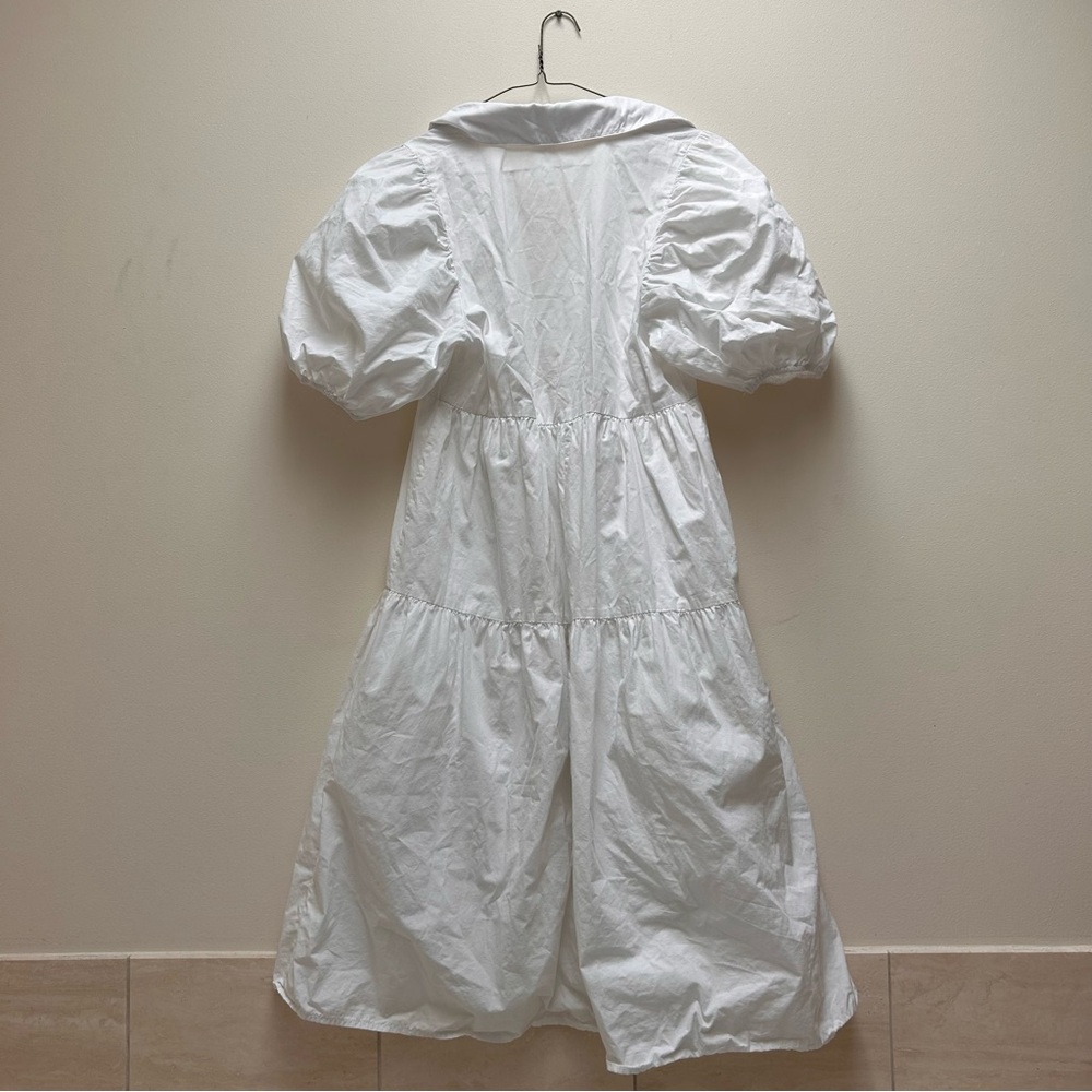 Anthropologie Amadi White Summer Tiered Midi Shirt Dress with Puff Sleeves - Picture 4 of 4